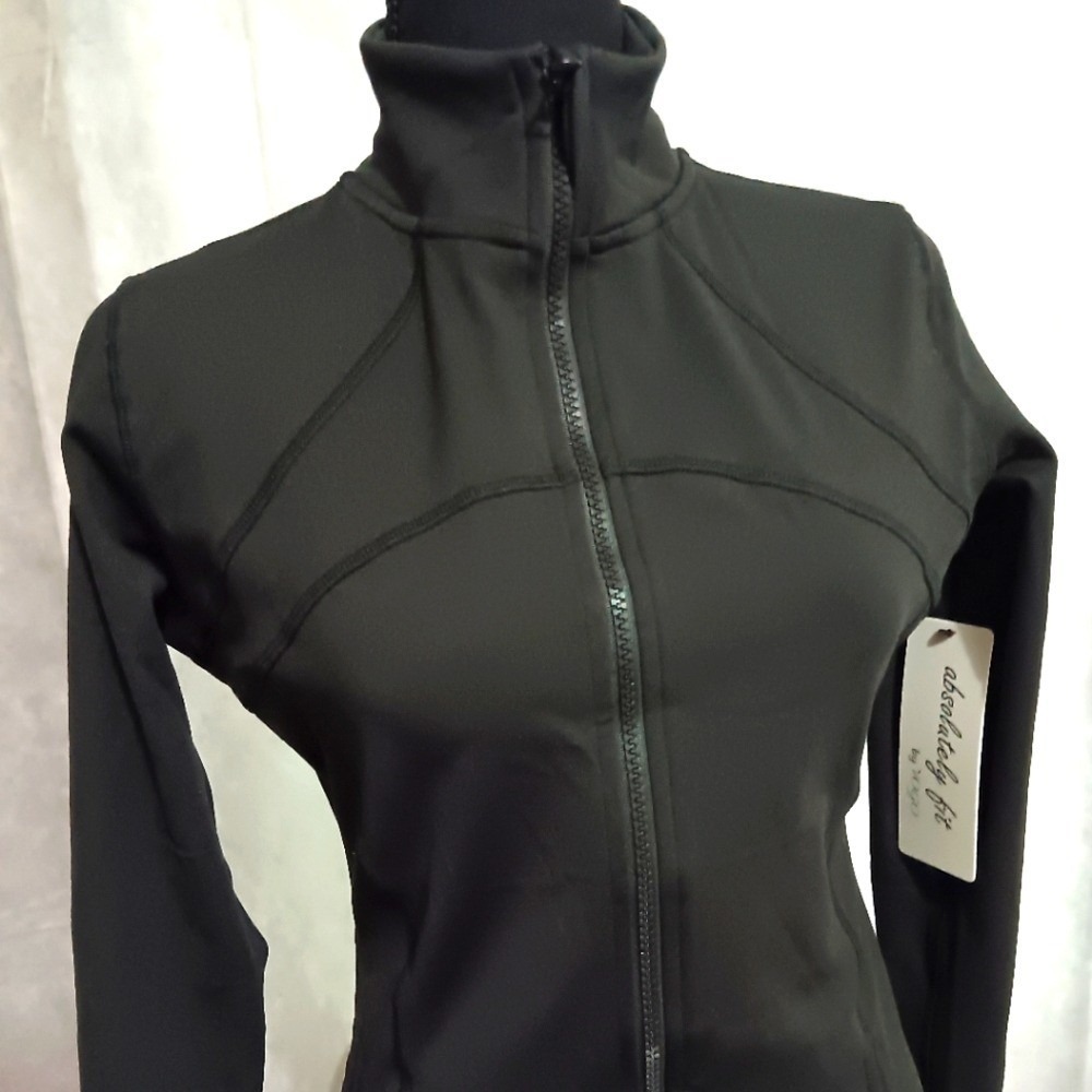 Vogo Absolutely Fit Black Full Zip Active Jacket Thumbholes AF5088 Mens M NWT